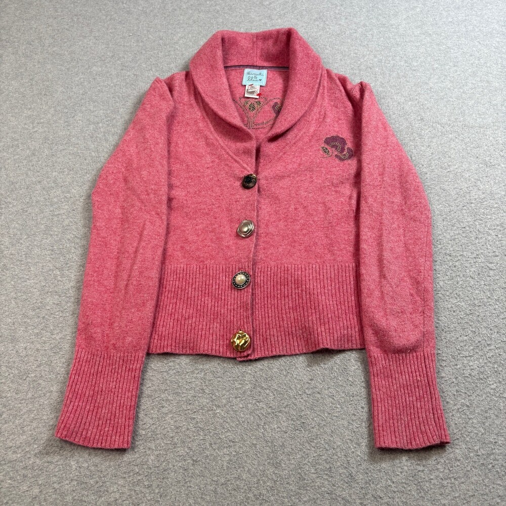 Kimchi & Blue Sweater Women Medium Wool Angora Cardigan Shawl Collar Embroidered